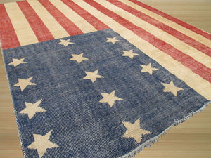 EORC Hand-knotted Wool Red Casual Flag American Flag Rug