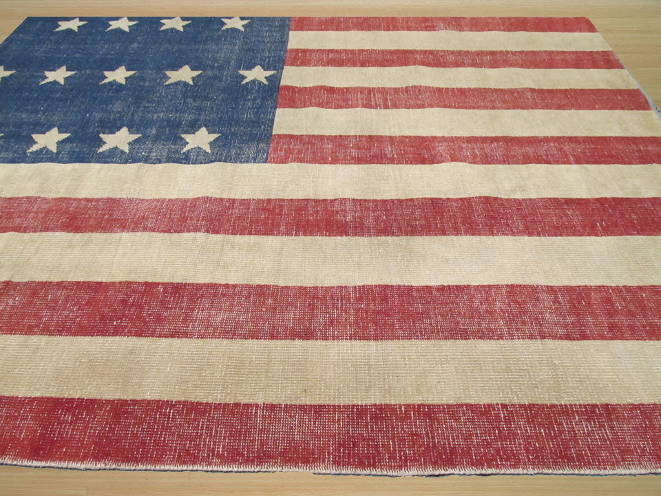 EORC Hand-knotted Wool Red Casual Flag American Flag Rug