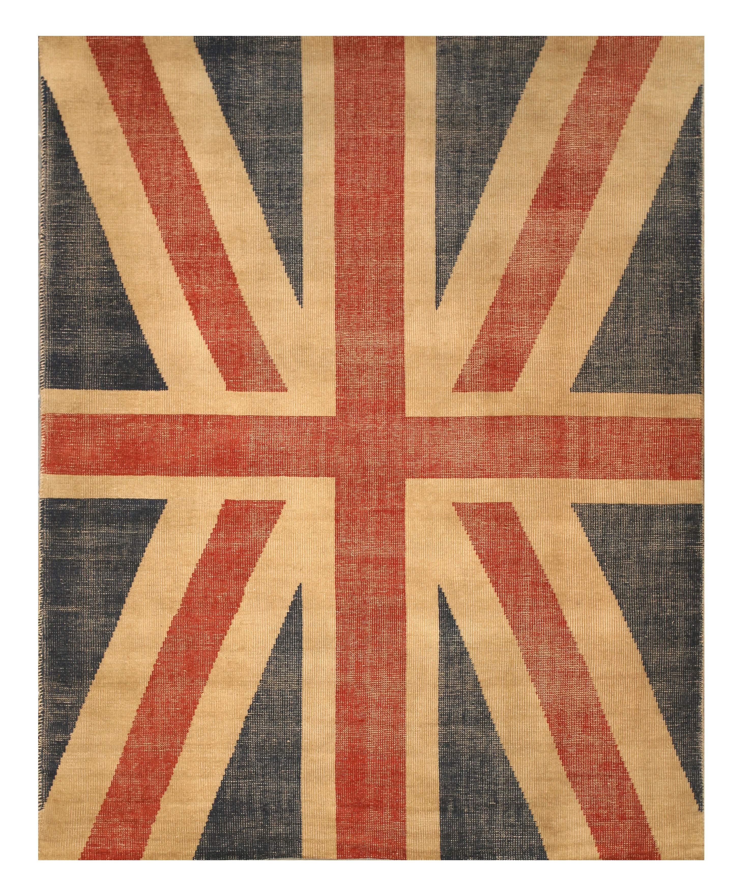 EORC Hand-knotted Wool Red Casual Flag Union Jack British Flag Rug