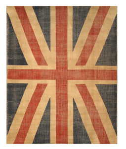 EORC Hand-knotted Wool Red Casual Flag Union Jack British Flag Rug