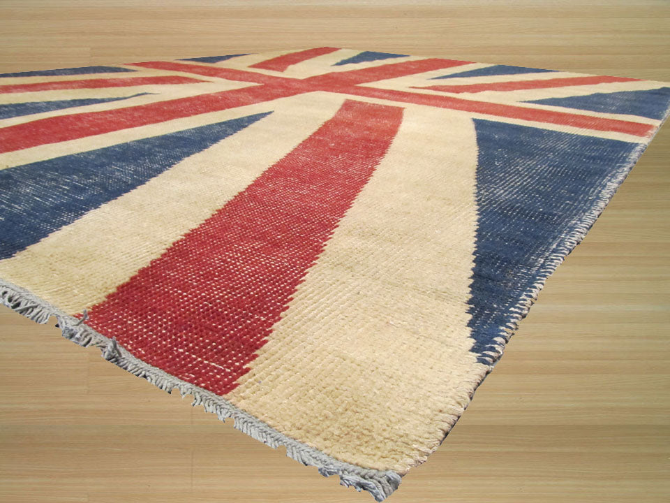 EORC Hand-knotted Wool Red Casual Flag Union Jack British Flag Rug