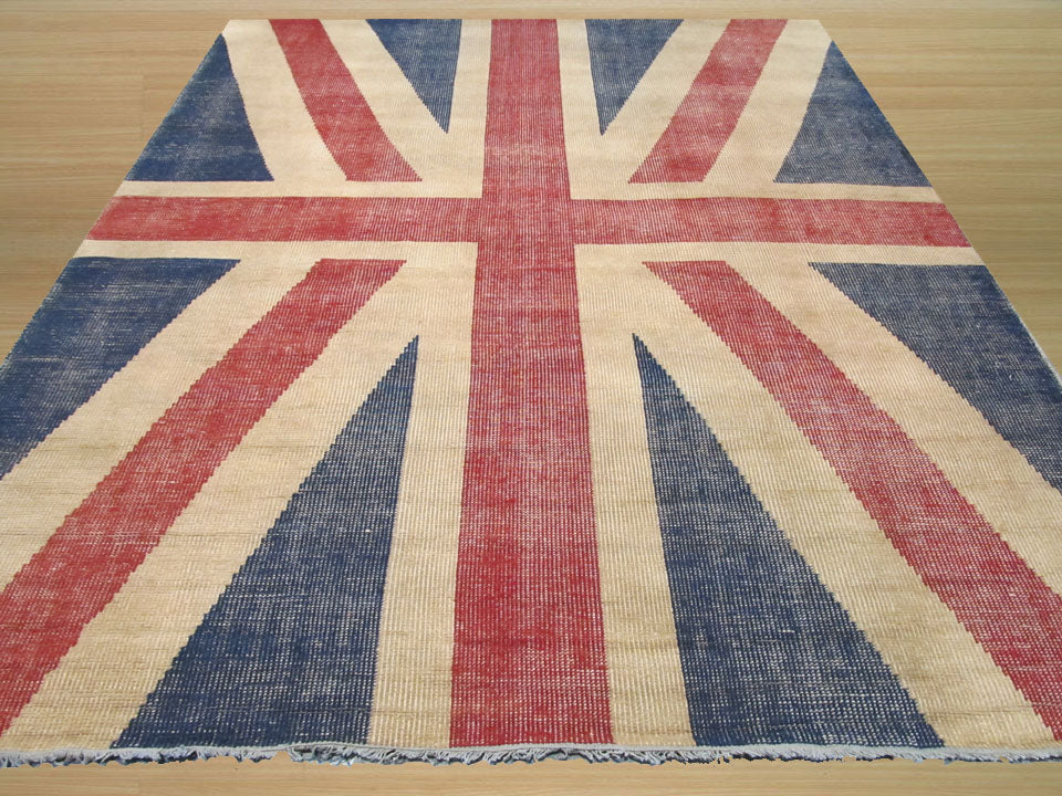 EORC Hand-knotted Wool Red Casual Flag Union Jack British Flag Rug