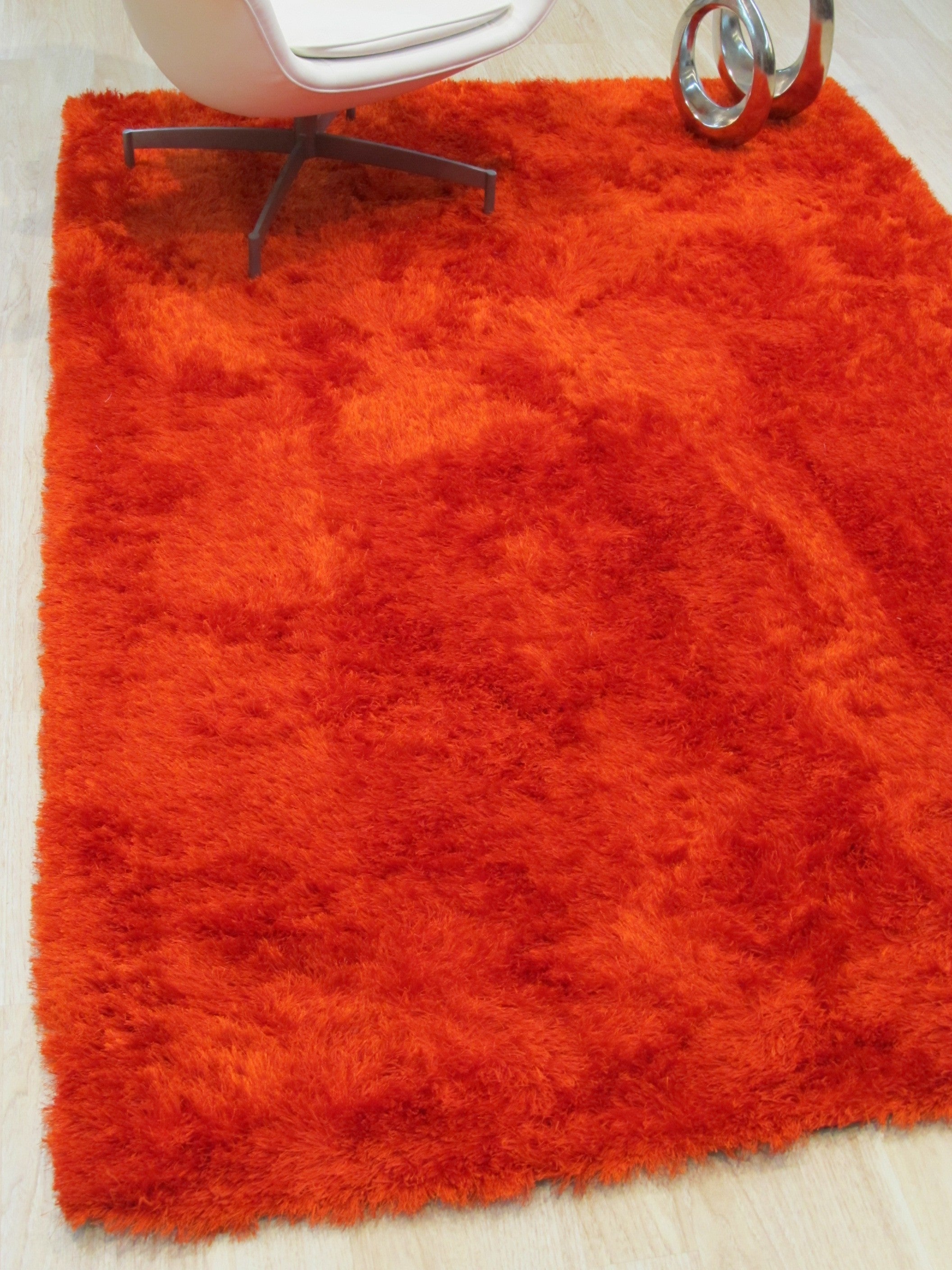 EORC Handmade Orange Solid London Shag Rug
