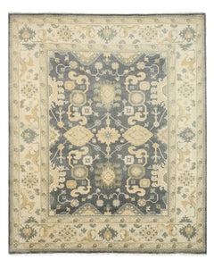 EORC Hand-knotted Wool Blue Traditional Oriental Oushak Rug