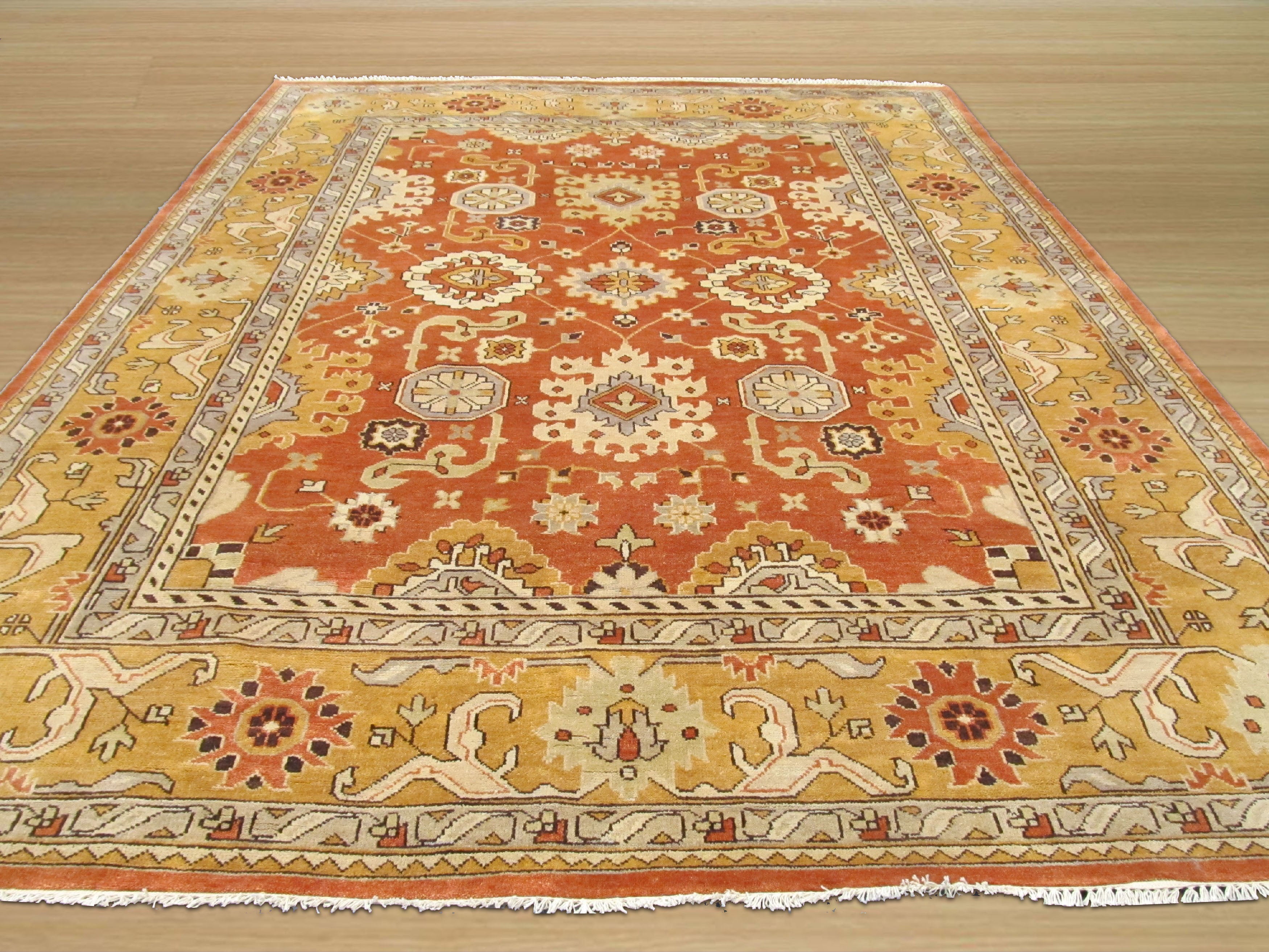 EORC Hand-knotted Wool Rust Traditional Oriental Oushak Rug