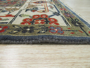 EORC Hand-knotted Wool Blue Traditional Geometric Serapi Rug