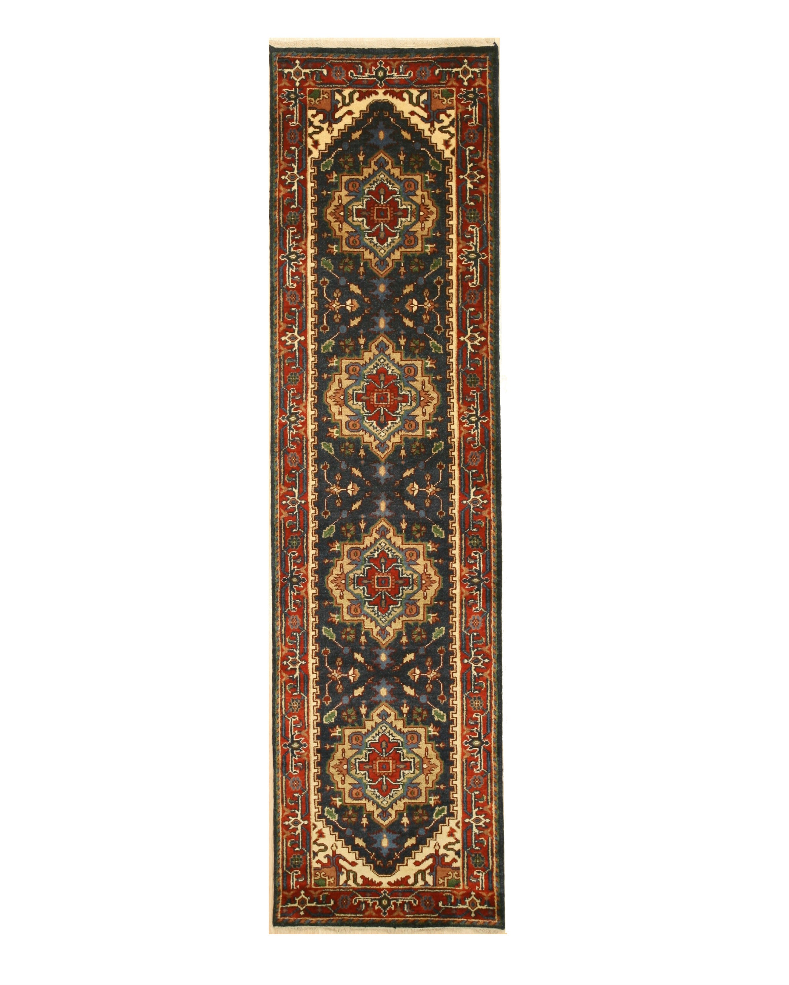 EORC Hand-knotted Wool Navy Traditional Oriental Serapi Rug