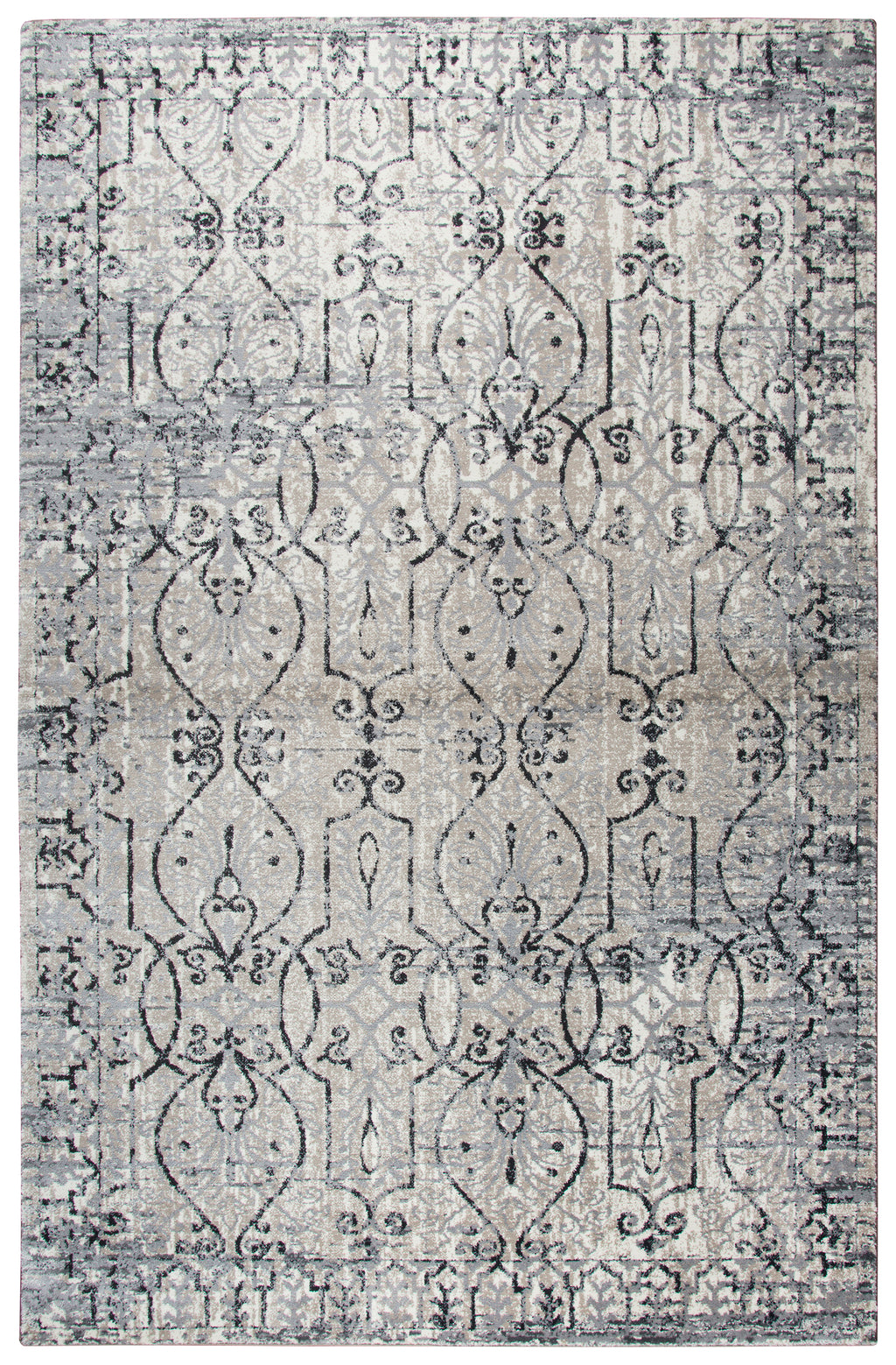 Rizzy Home Panache PN6982 Taupe Scroll Work Distress Area Rug