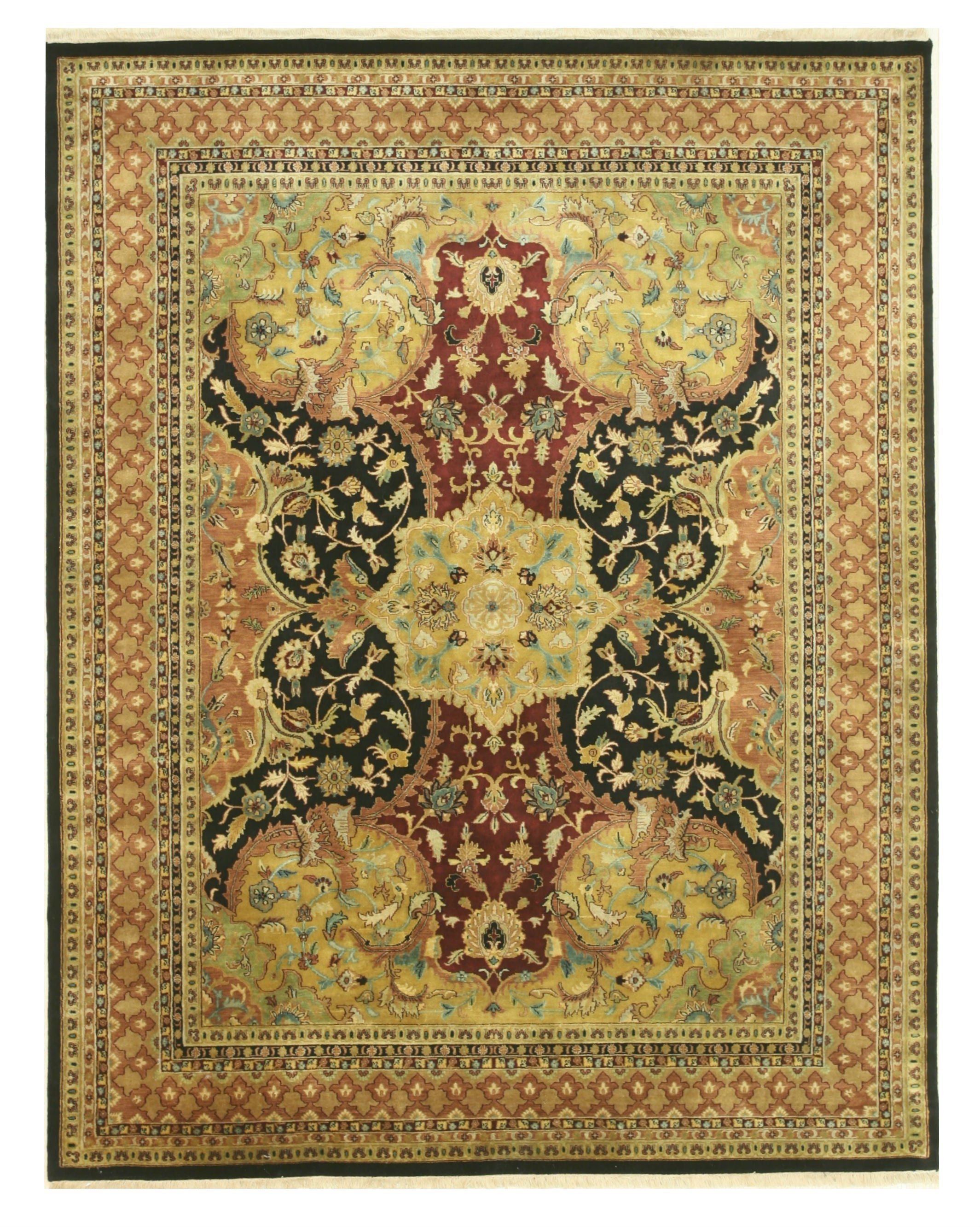 EORC Hand-knotted New Zealand Wool Black Transitional Oriental Polonaise Rug