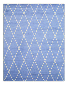EORC Hand-knotted Wool Blue Transitional Trellis Moroccan Rug