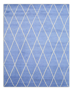 EORC Hand-knotted Wool Blue Transitional Trellis Moroccan Rug
