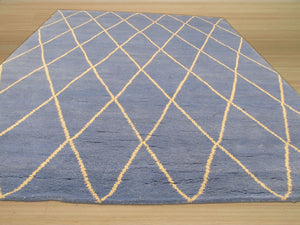 EORC Hand-knotted Wool Blue Transitional Trellis Moroccan Rug