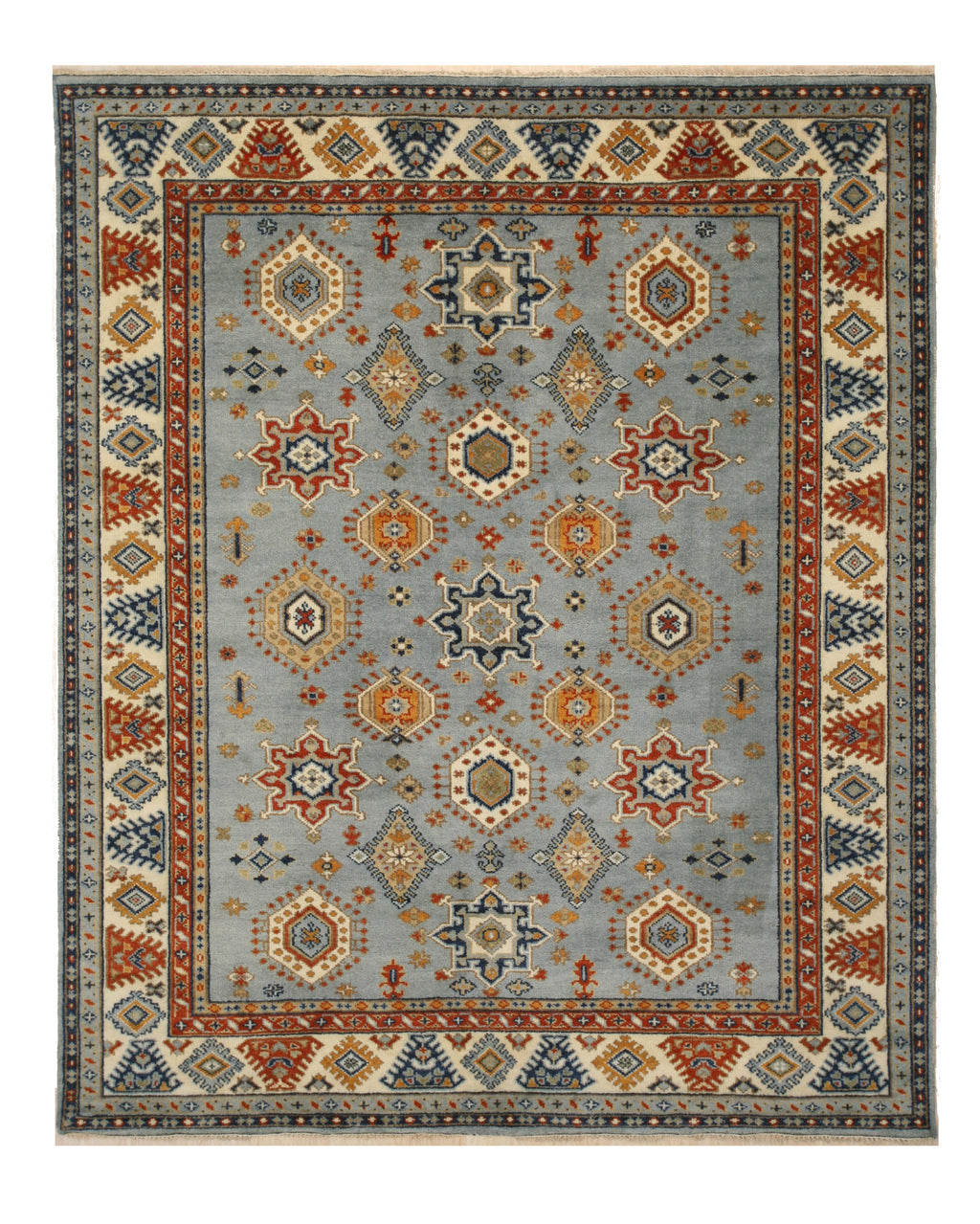 EORC Hand-knotted Wool Blue Traditional Geometric Kazak Rug