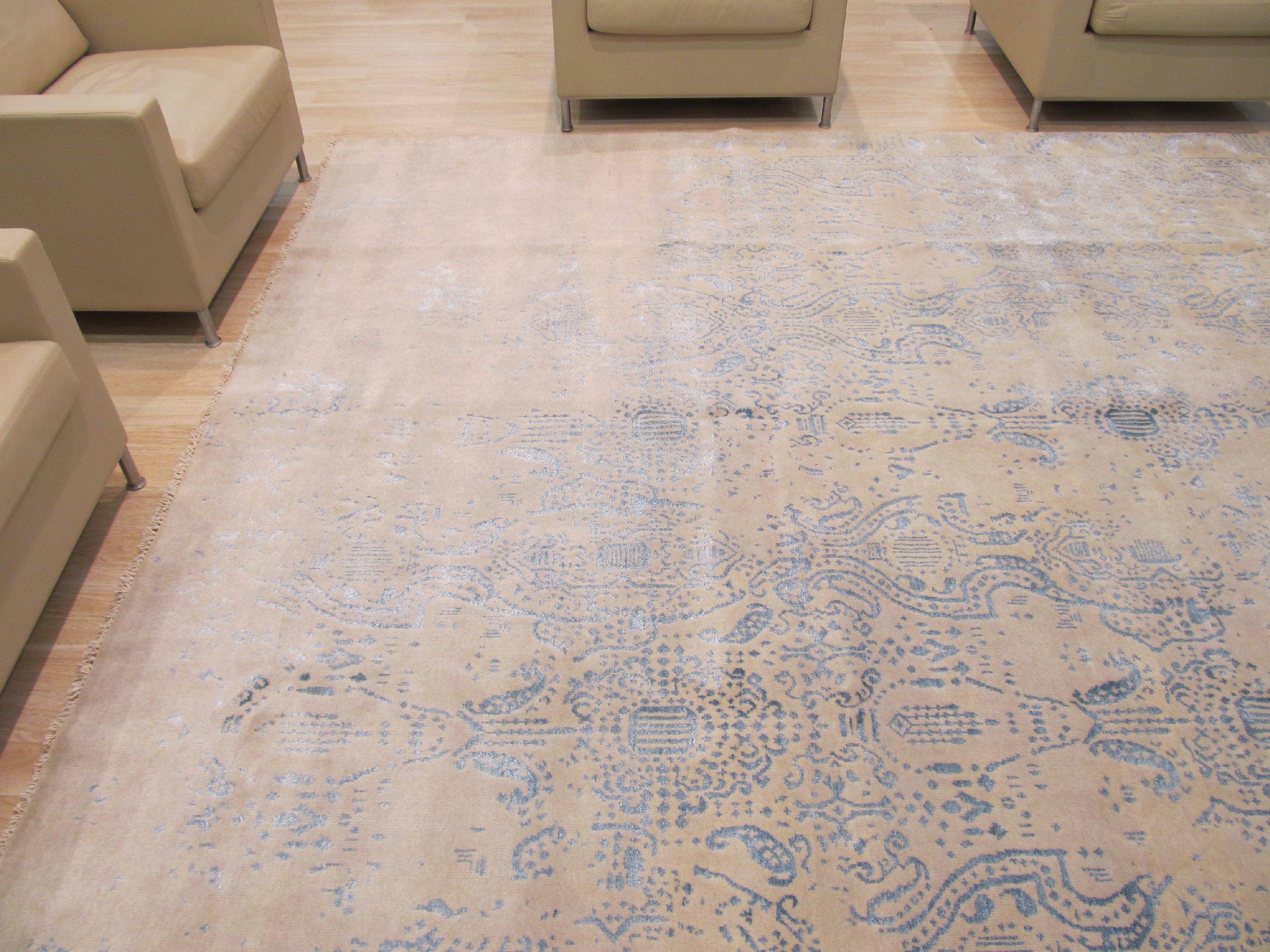 EORC Hand-knotted Wool & Viscose Ivory Contemporary Oriental Erased Rug