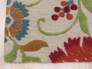 EORC Hand-tufted Wool Beige Traditional Floral Spring Garden Rug