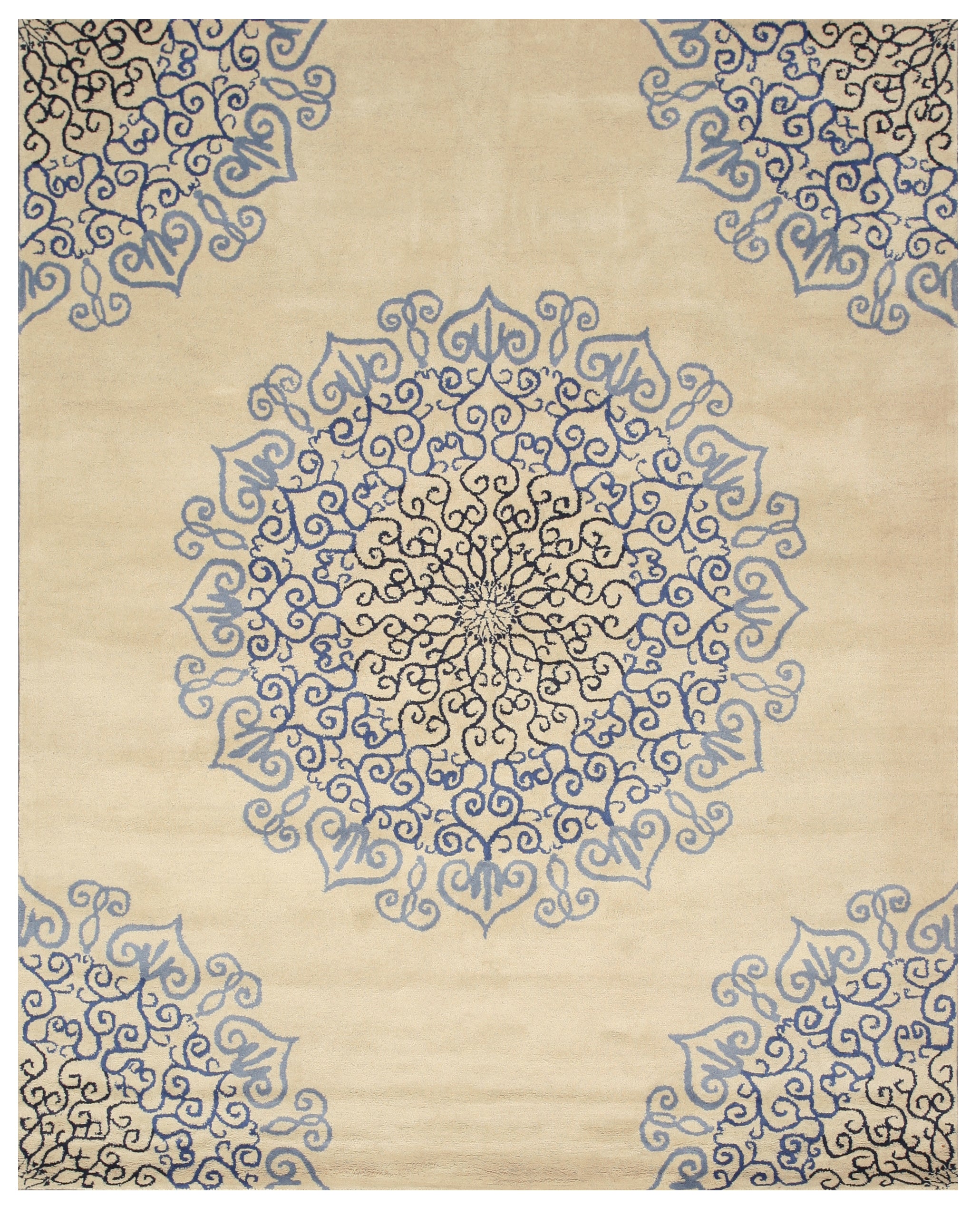 EORC Hand-tufted Wool Blue Transitional Oriental Modern Naiin Rug