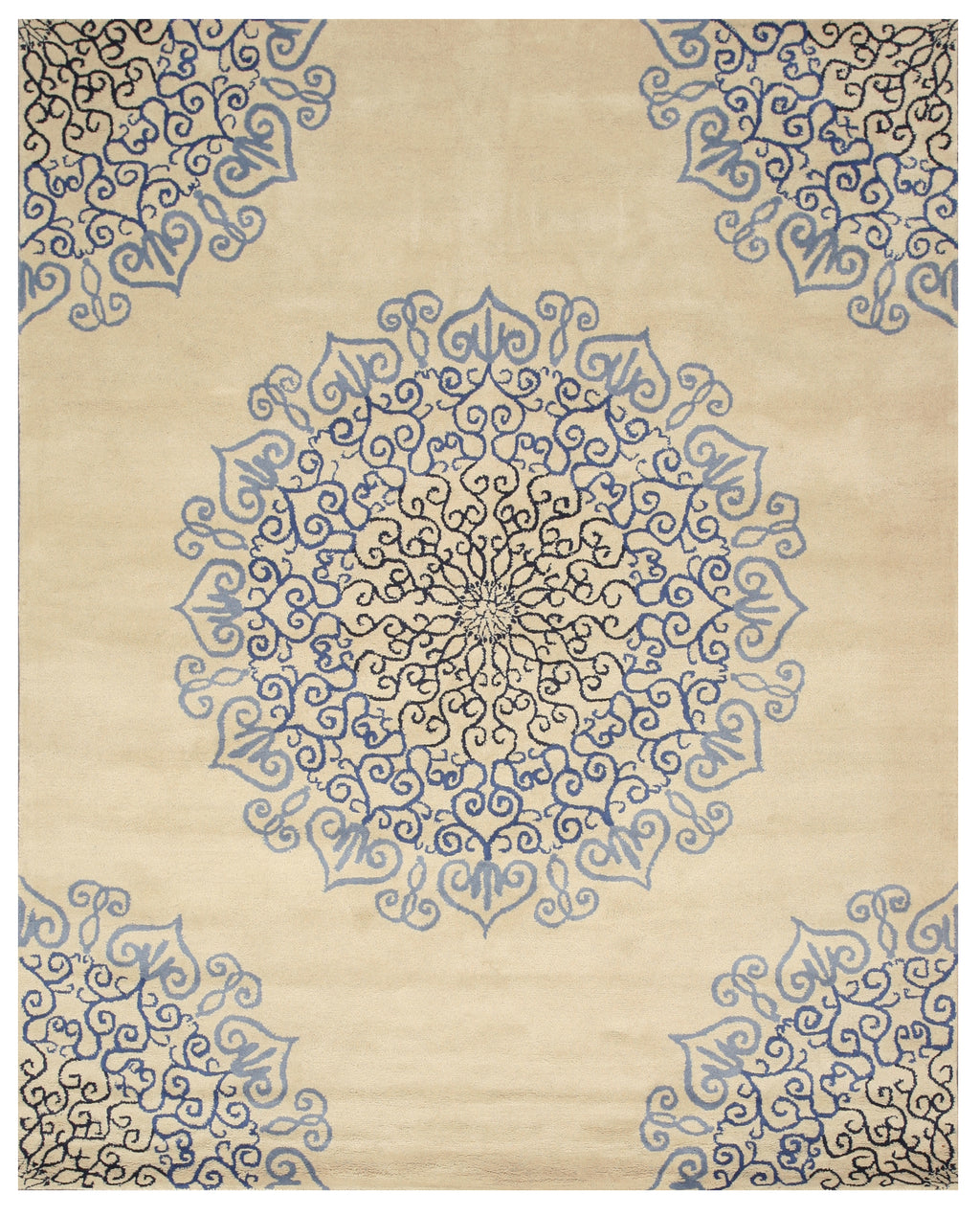 EORC Hand-tufted Wool Blue Transitional Oriental Modern Naiin Rug