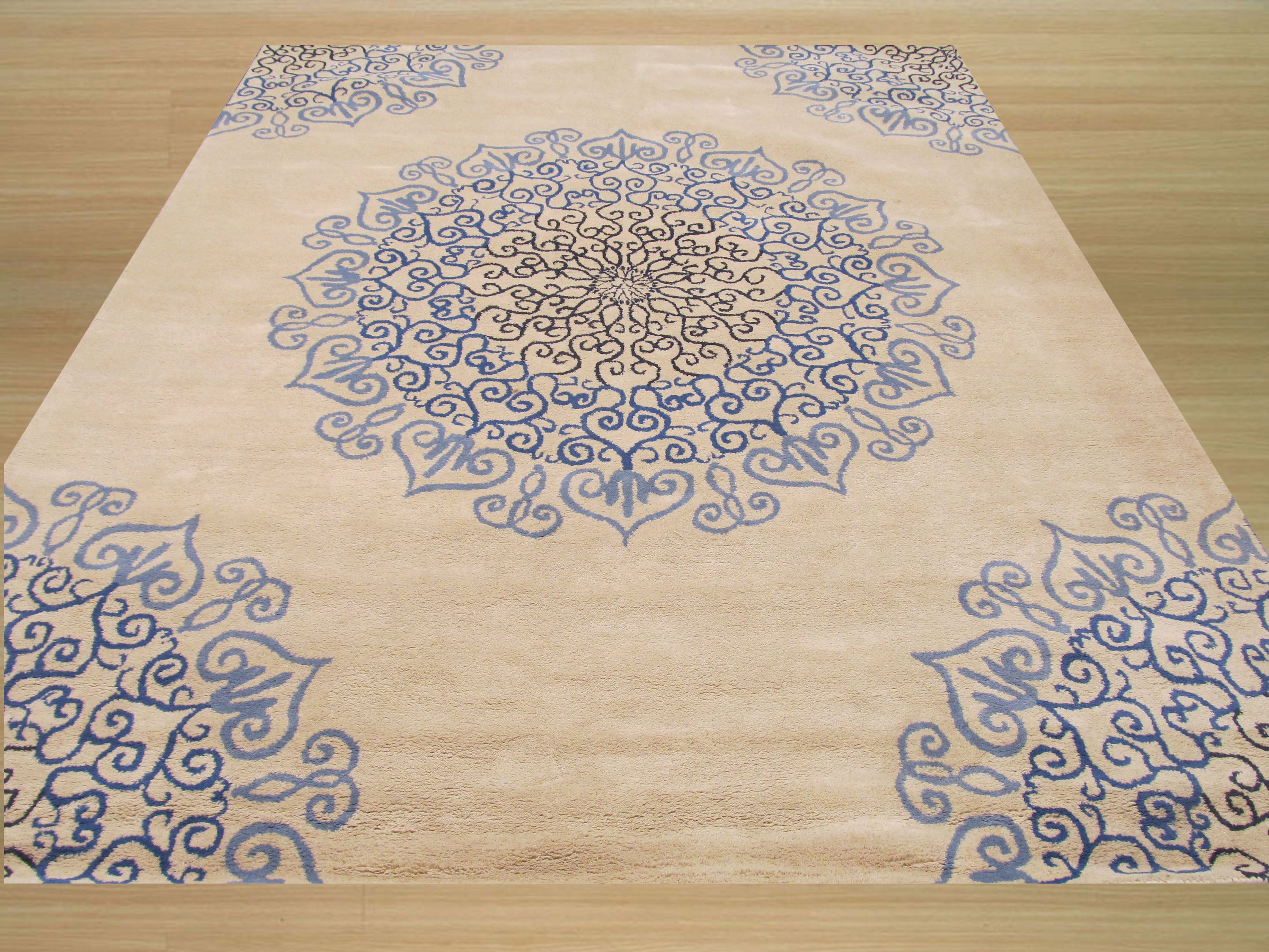 EORC Hand-tufted Wool Blue Transitional Oriental Modern Naiin Rug