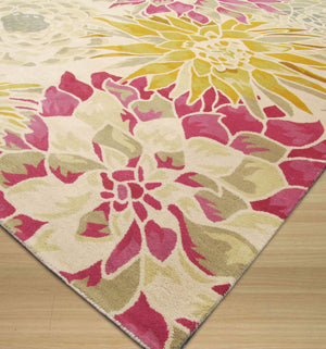 EORC Hand-tufted Wool Ivory Transitional Floral Sunflower Rug