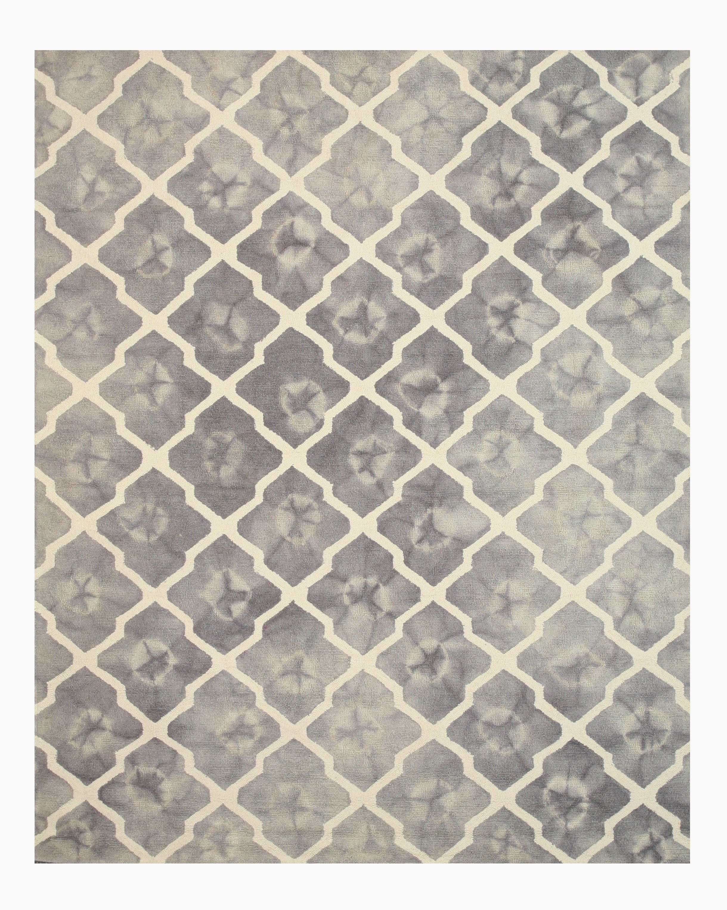 EORC Hand-tufted Wool Gray Transitional Geometric Tie-dye Moroccan Rug