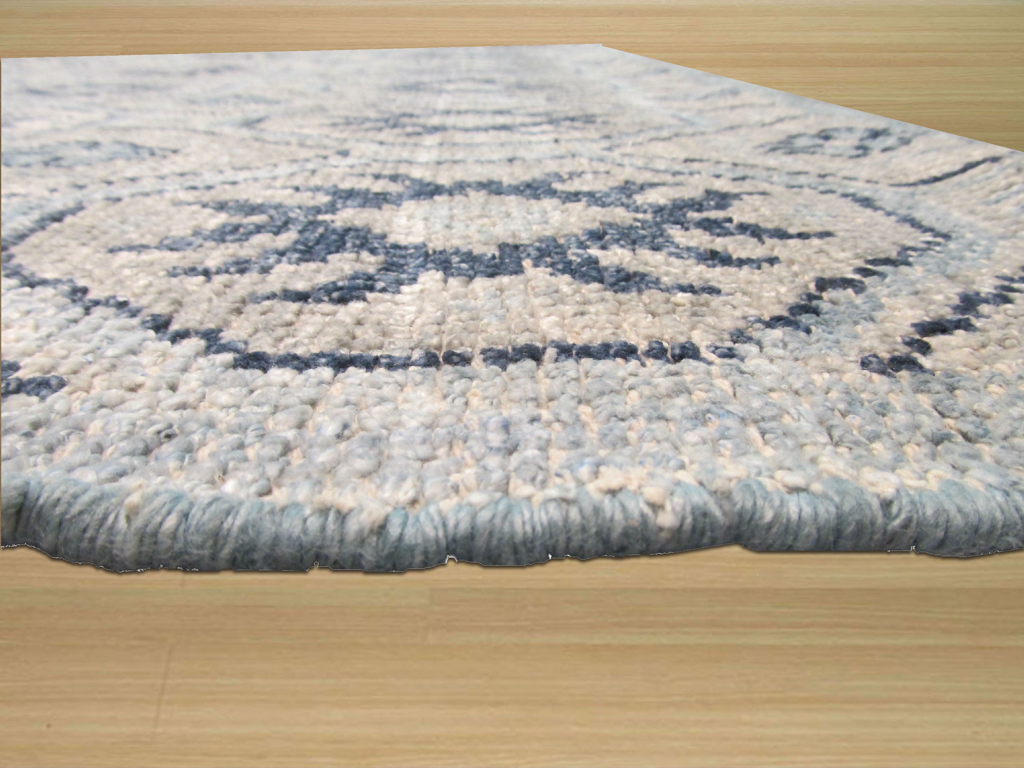 EORC Hand-knotted Viscose Blue Transitional Geometric Kotan Rug