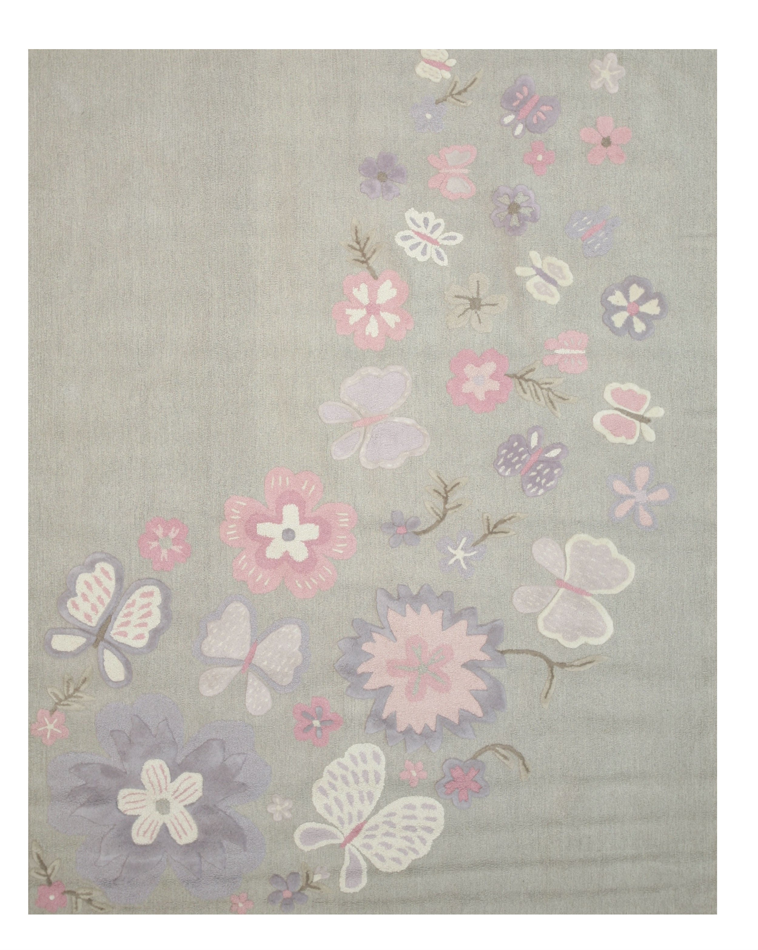 EORC Hand-tufted Wool Gray Transitional Animal Kid's Butterfly Rug