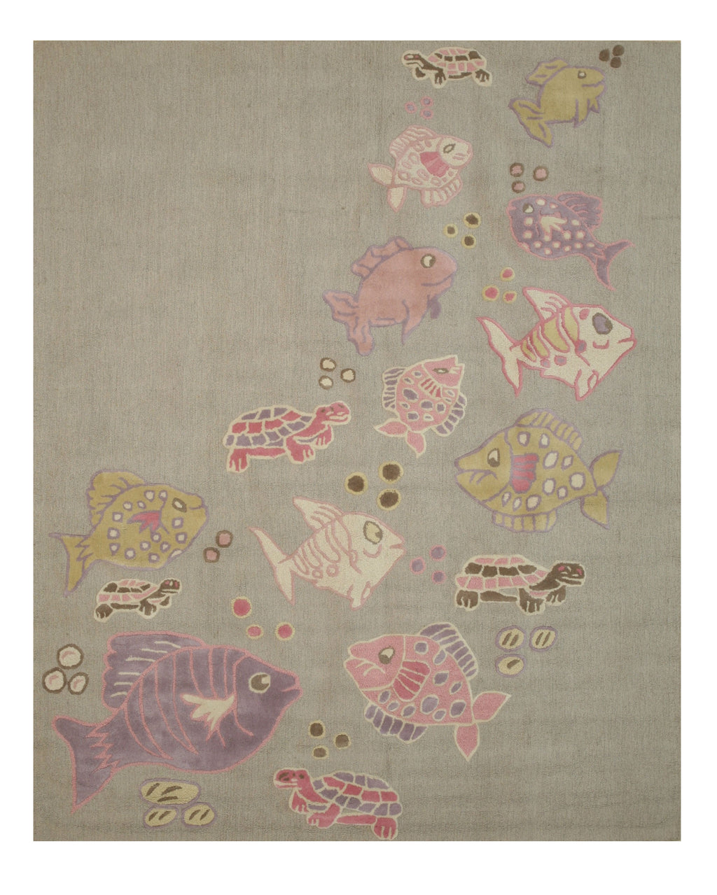 EORC Hand-tufted Wool Gray Transitional Animal Kid's Fish & Turtle Rug