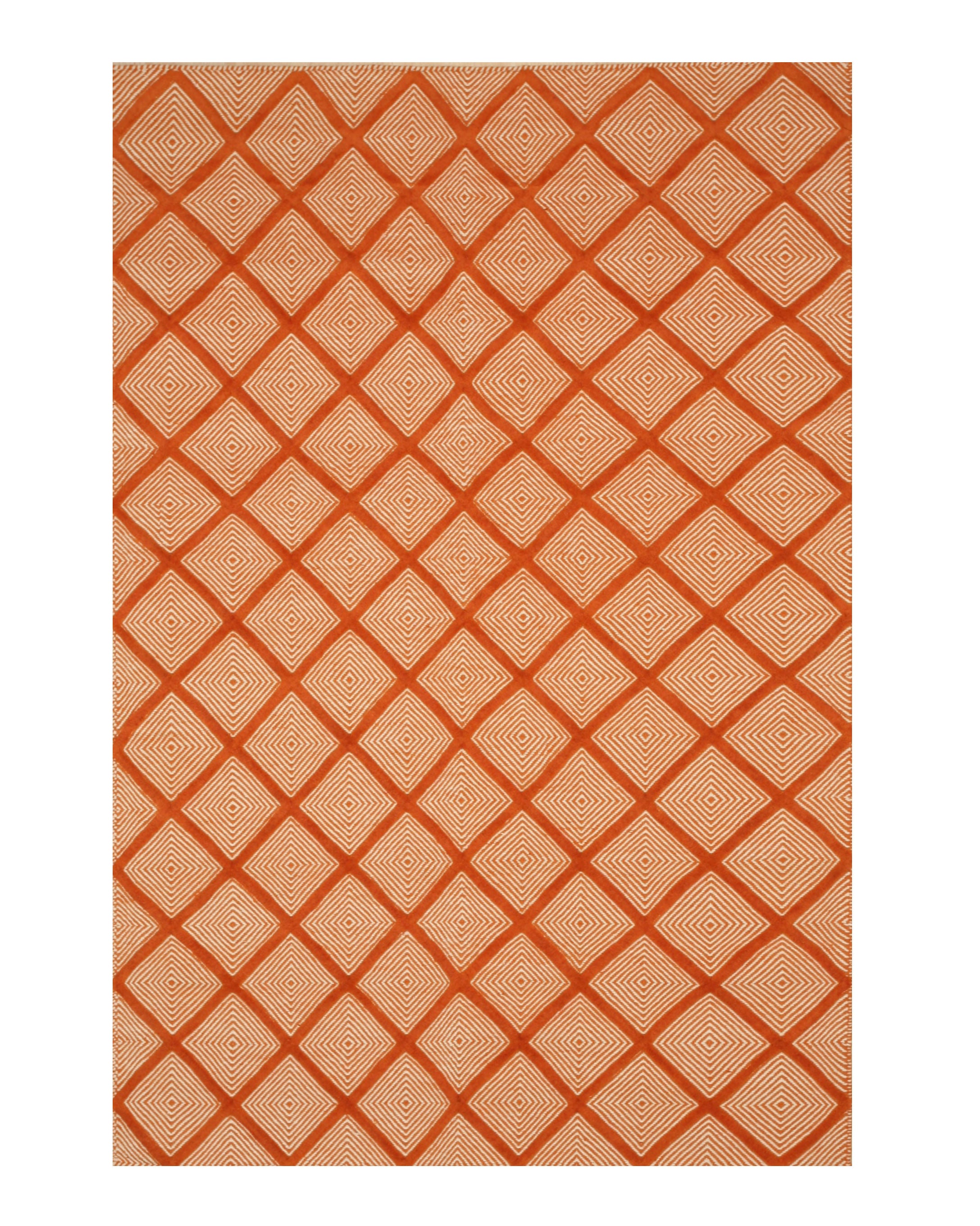 EORC Handmade Wool Orange Transitional Trellis Xavier Rug