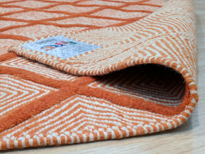 EORC Handmade Wool Orange Transitional Trellis Xavier Rug