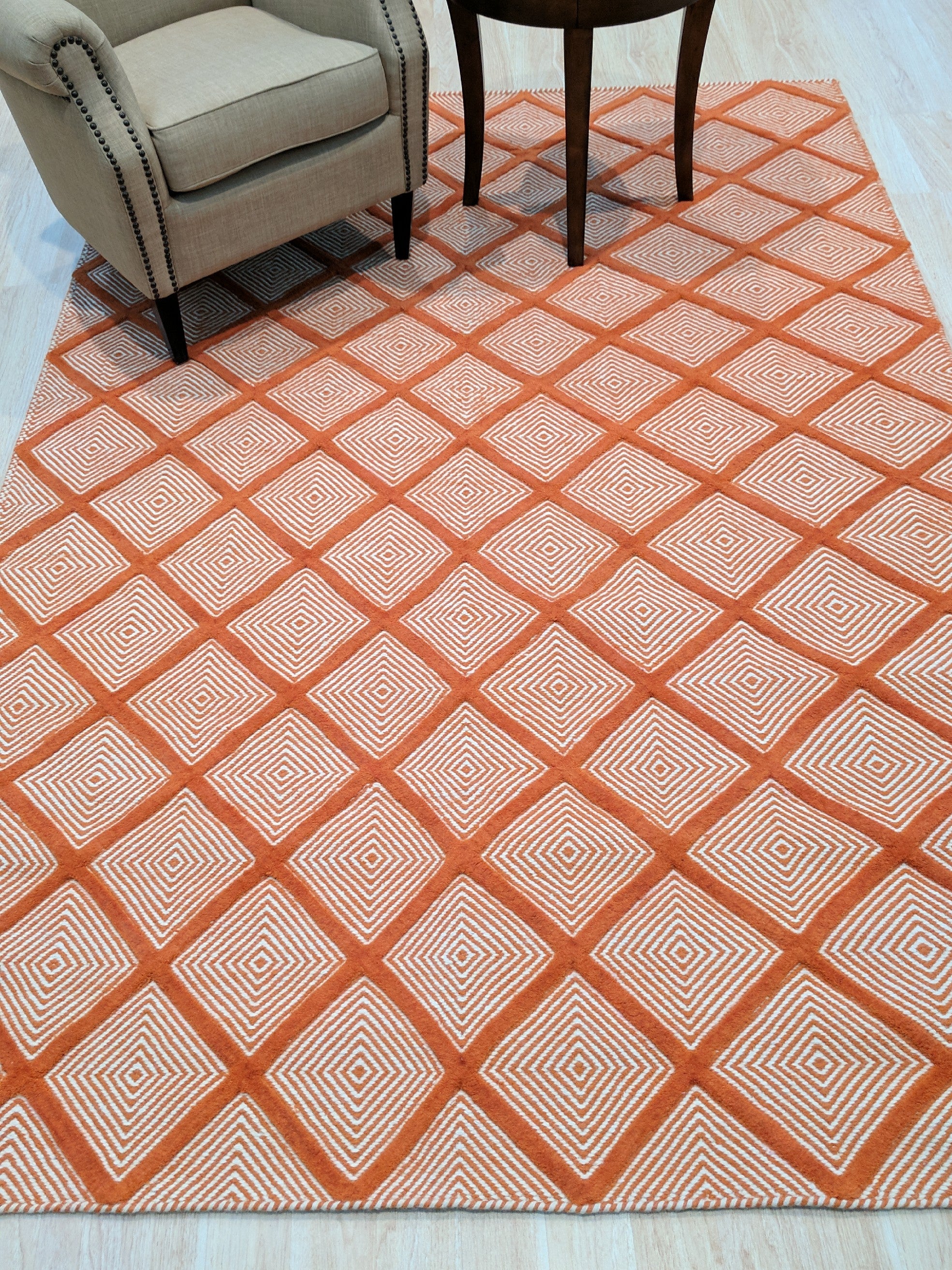 EORC Handmade Wool Orange Transitional Trellis Xavier Rug