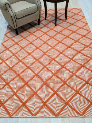 EORC Handmade Wool Orange Transitional Trellis Xavier Rug