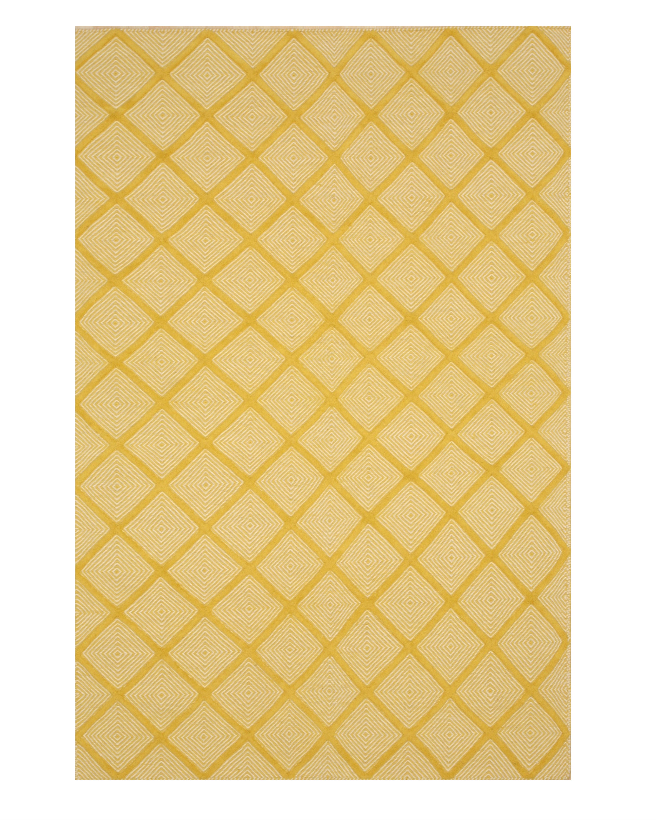 EORC Handmade Wool Yellow Transitional Trellis Xavier Rug