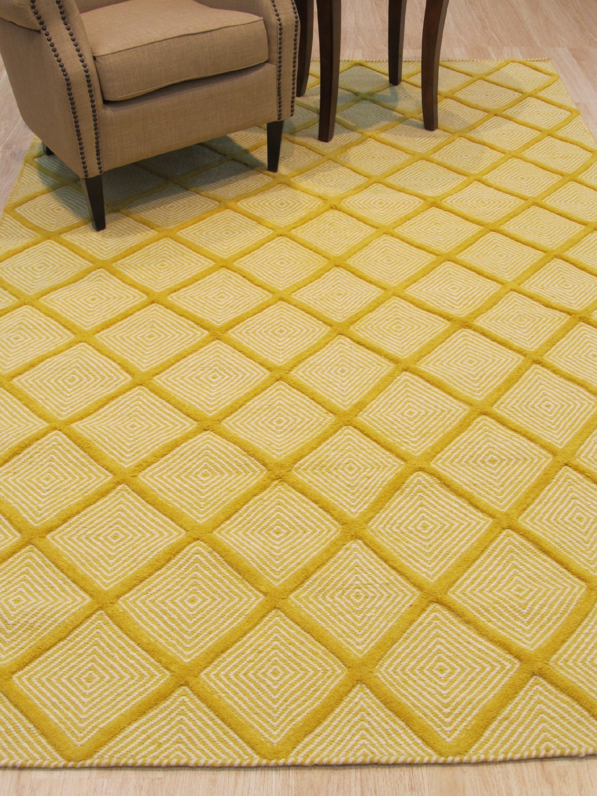 EORC Handmade Wool Yellow Transitional Trellis Xavier Rug