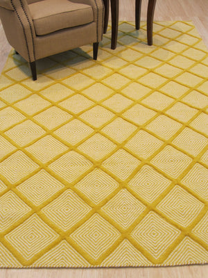 EORC Handmade Wool Yellow Transitional Trellis Xavier Rug
