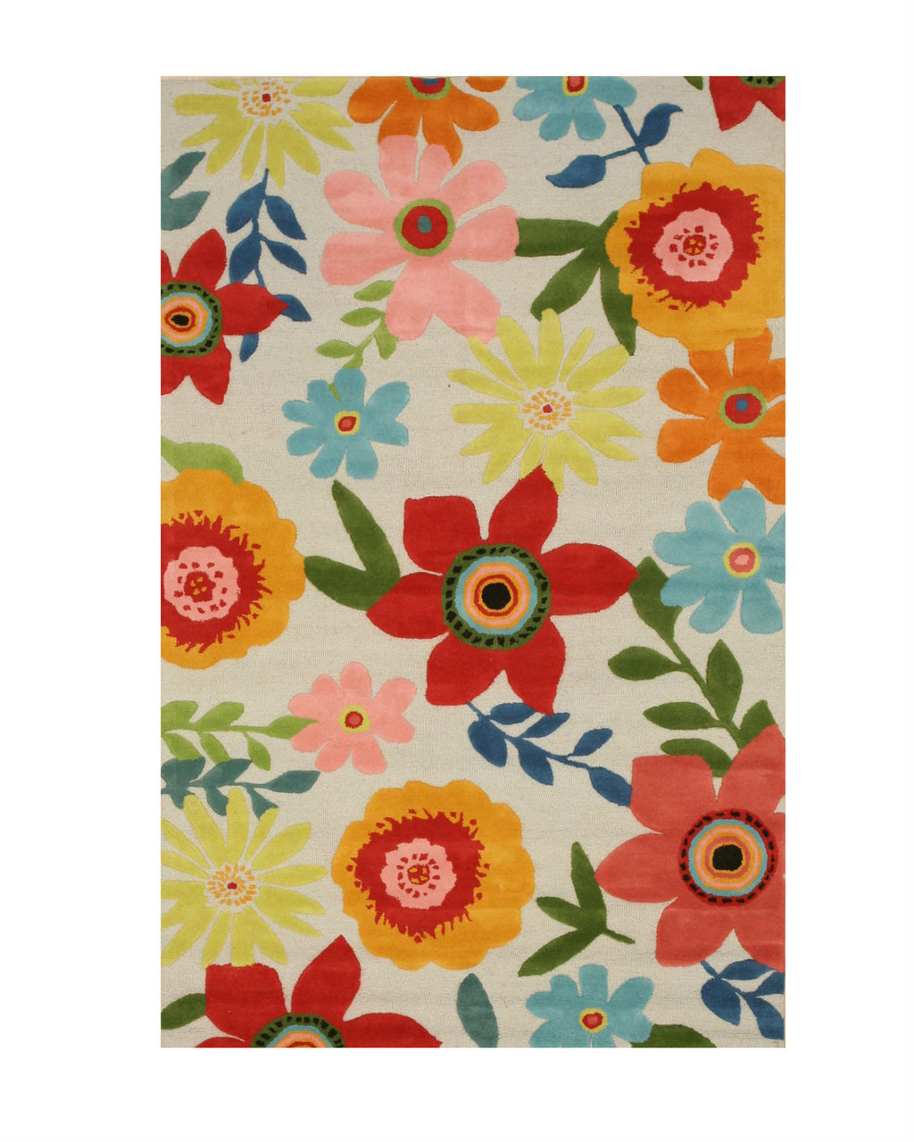 EORC Hand-tufted Wool Ivory Transitional Floral Camellia Rug