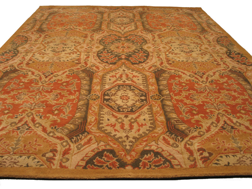 EORC Hand-tufted Wool Gold Transitional Floral Piazza Rug