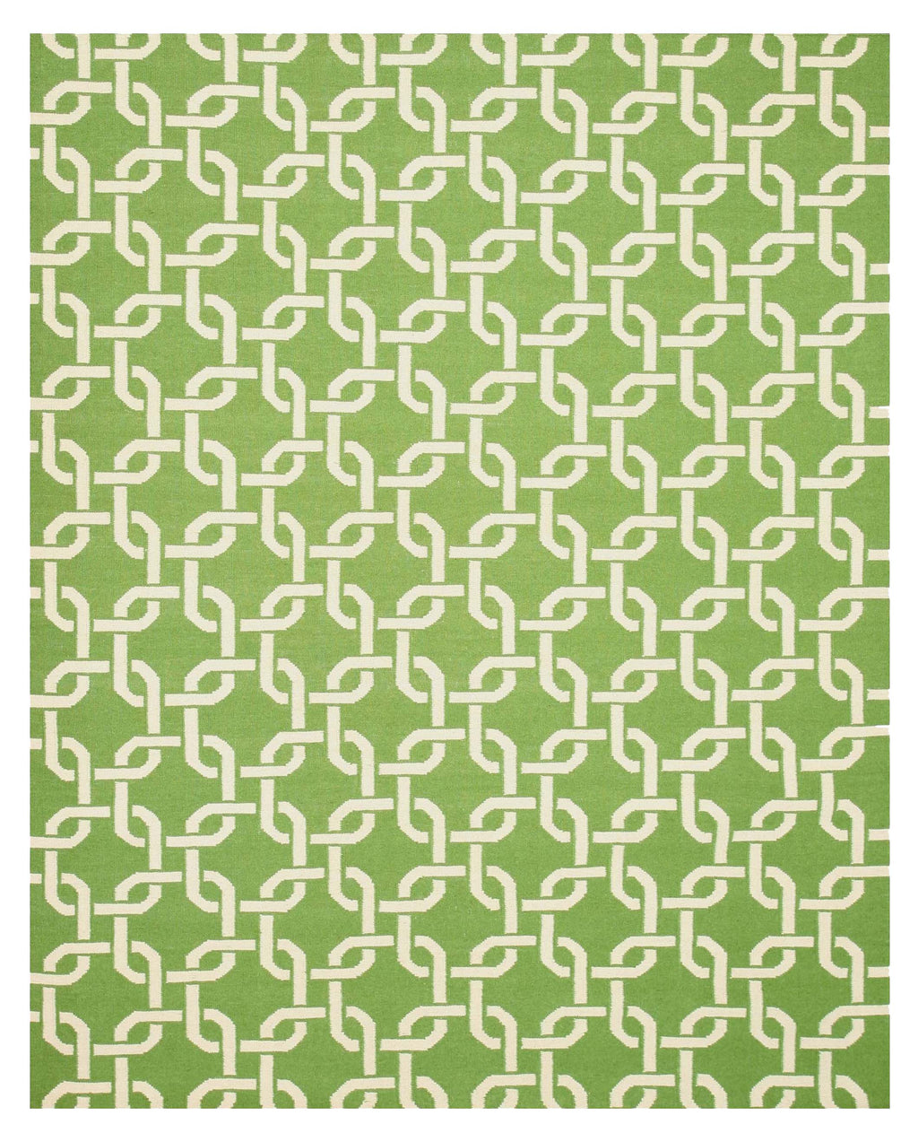EORC Handwoven Wool Green Transitional Geometric Links Dhurrie Rug