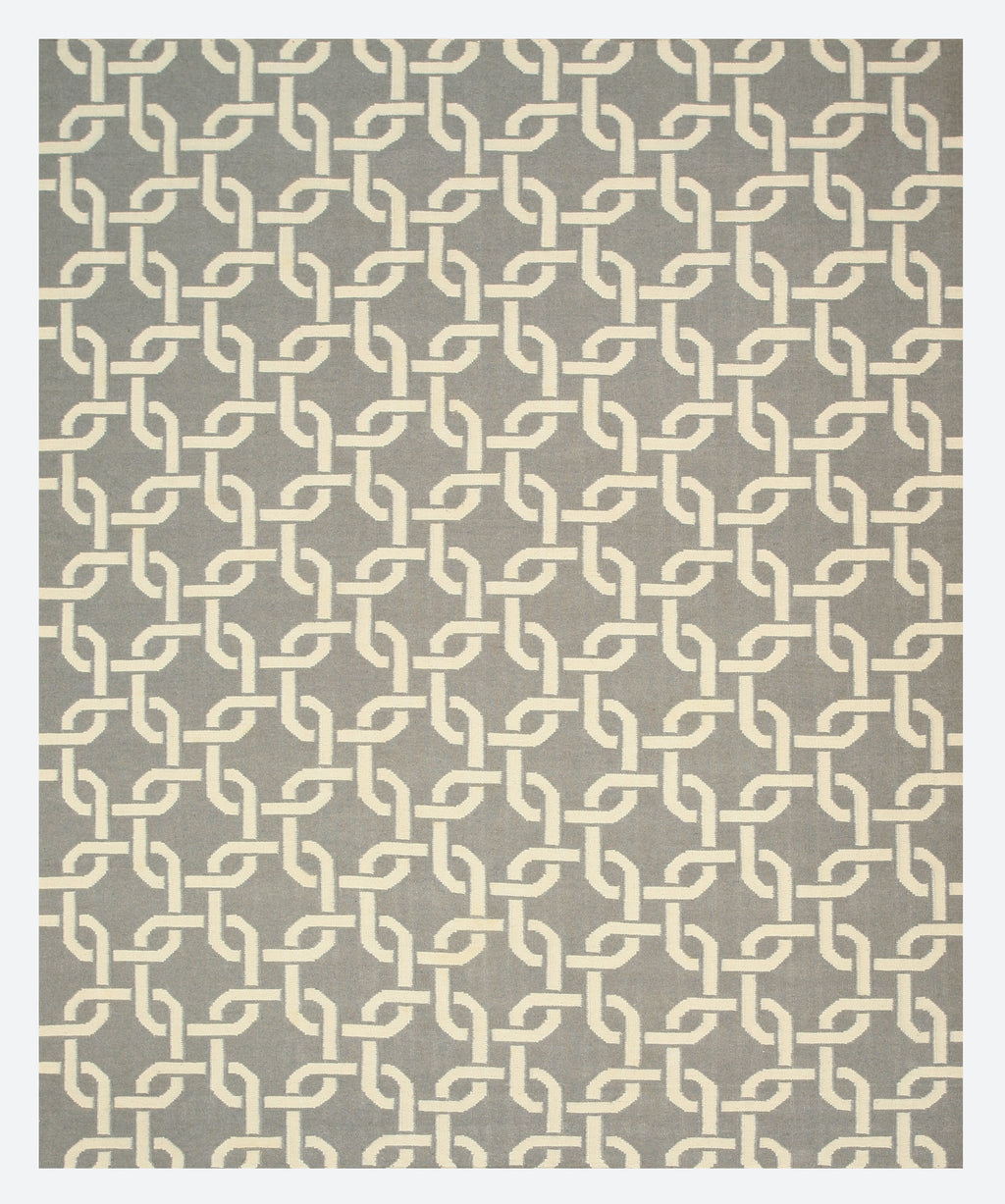 EORC Handwoven Wool Gray Transitional Geometric Links Dhurrie Rug
