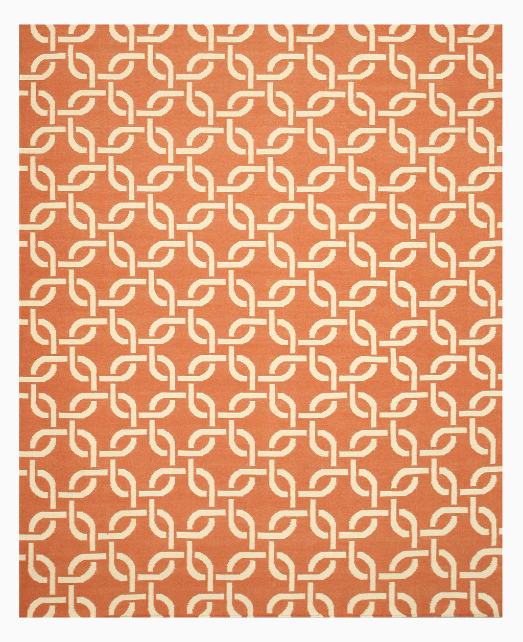 EORC Handwoven Wool Orange Transitional Geometric Links Dhurrie Rug
