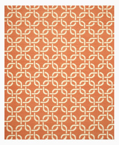 EORC Handwoven Wool Orange Transitional Geometric Links Dhurrie Rug