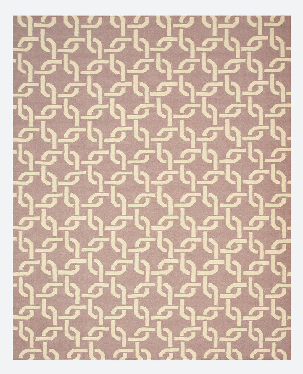 EORC Handwoven Wool Purple Transitional Geometric Links Dhurrie Rug