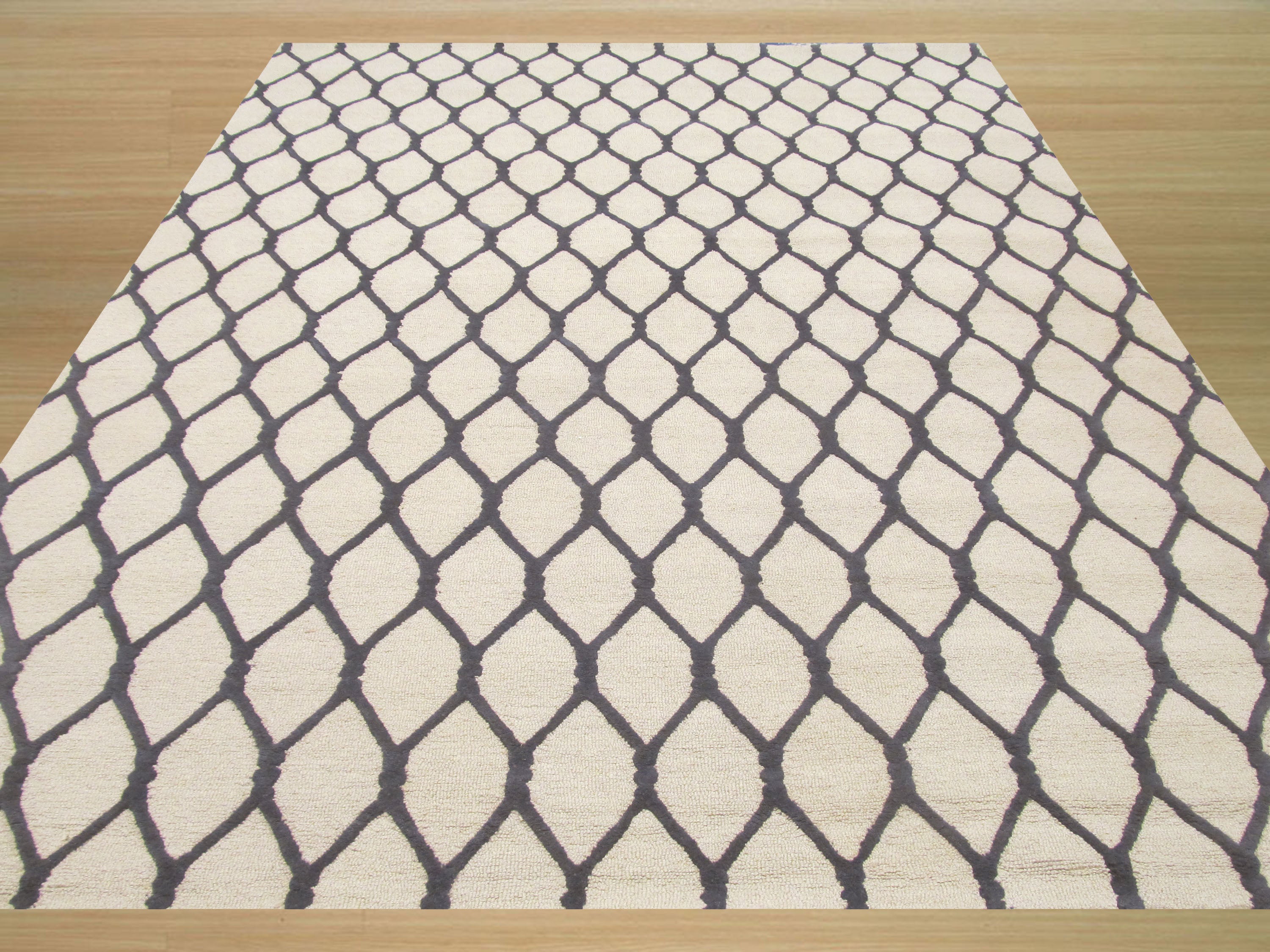 EORC Hand-tufted Wool Beige Transitional Geometric Chain-Link Rug