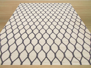 EORC Hand-tufted Wool Beige Transitional Geometric Chain-Link Rug