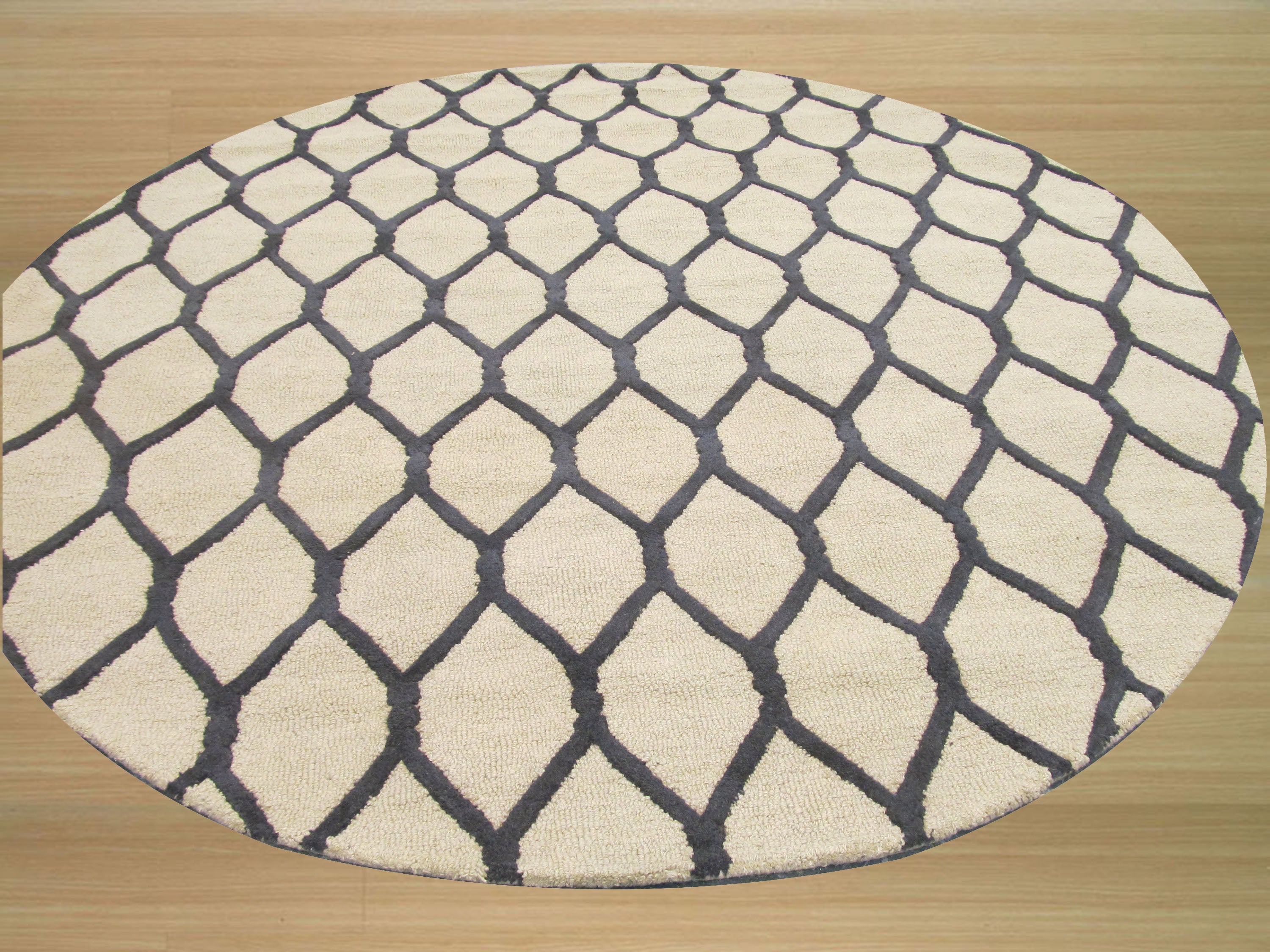 EORC Hand-tufted Wool Beige Transitional Geometric Chain-Link Rug