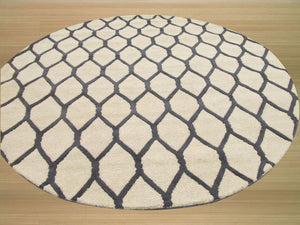 EORC Hand-tufted Wool Beige Transitional Geometric Chain-Link Rug