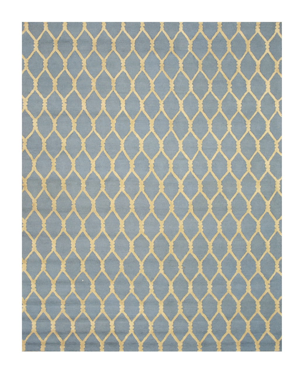 EORC Hand-tufted Wool Blue Transitional Geometric Chain-Link Rug