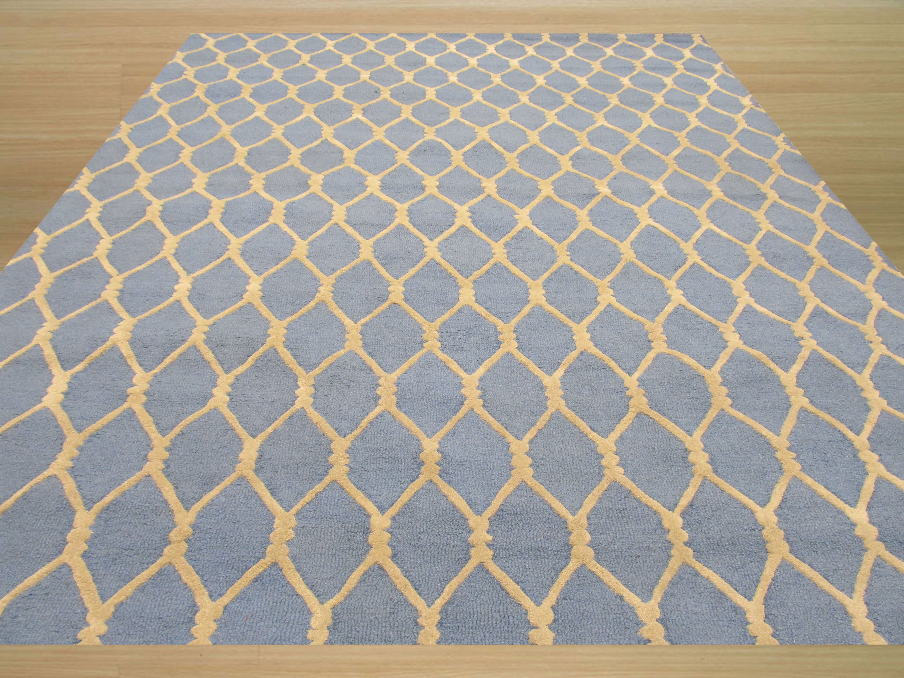 EORC Hand-tufted Wool Blue Transitional Geometric Chain-Link Rug