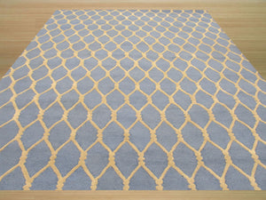 EORC Hand-tufted Wool Blue Transitional Geometric Chain-Link Rug