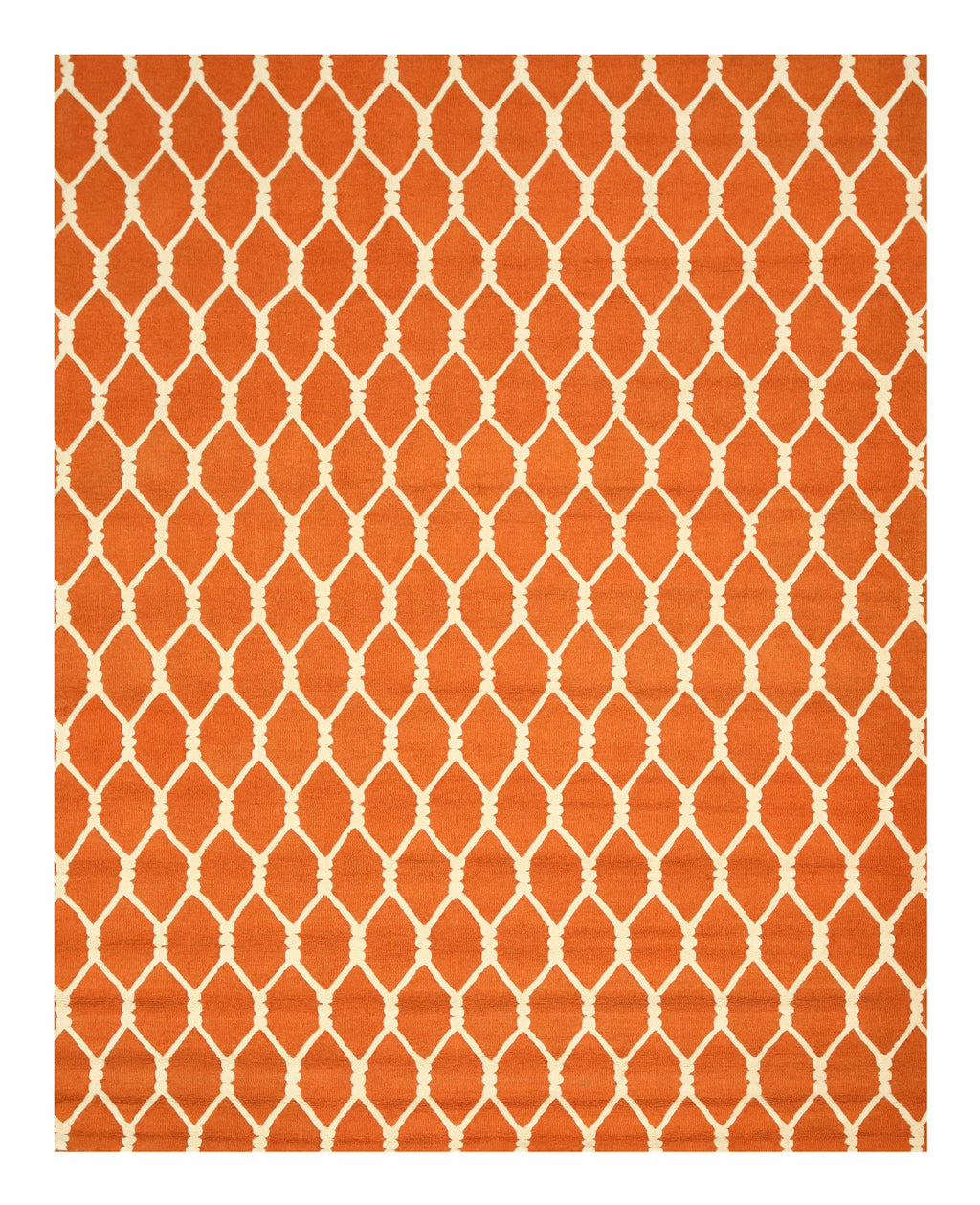 EORC Hand-tufted Wool Orange Transitional Geometric Chain-Link Rug