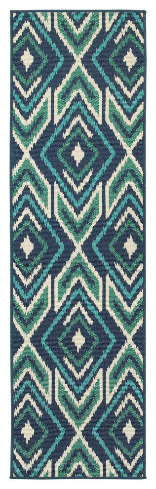 Oriental Weavers Meridian 2209B Geometric Area Rug, Navy/Green, 2'3"x7'6" Runner